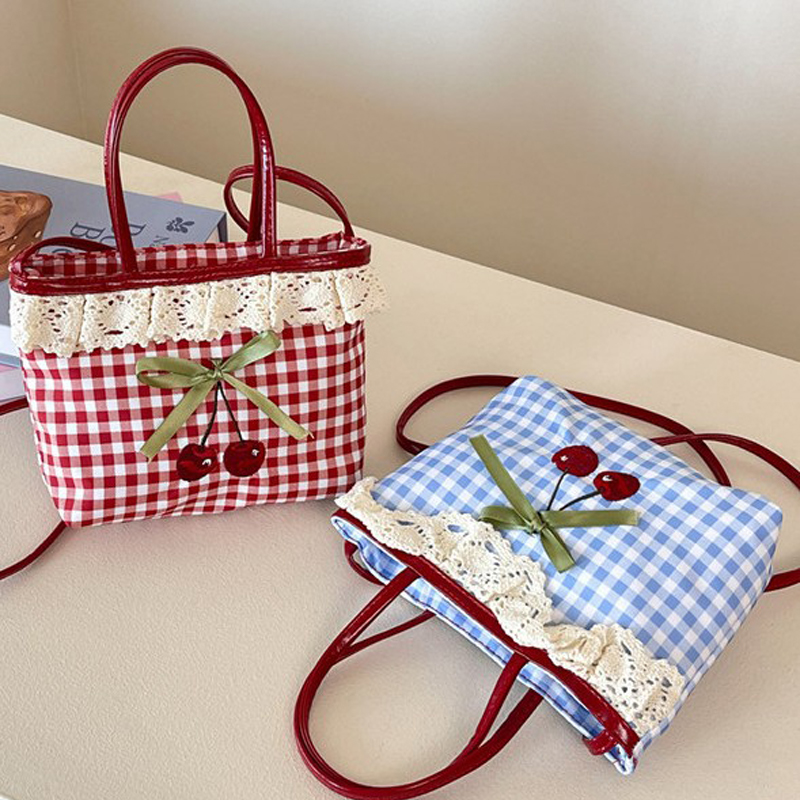 Luxury Bags Cute - กระเป๋าสะพายสุภาพสตรี กระเป๋าสะพายข้างลายตารางหมากรุกเกาหลี กระเป๋าสะพายข้างลายจุด โบว์น่ารัก หวาน น่ารัก