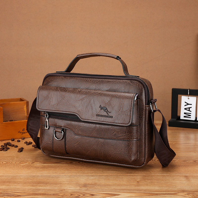 Luxury Bags For Men - กระเป๋าหนังสำหรับผู้ชาย, กระเป๋าส่งเอกสารแบรนด์จิงโจ้หรูหรากระเป๋าสะพายพาดลำตัวแบบลำลองหนังสีน้ำตาลดำกระเป๋าสะพายไหล่ธุรกิจ