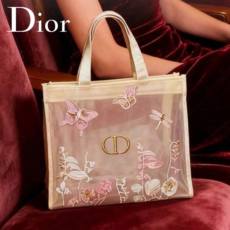 Luxury Bags Brand - กระเป๋าคริสเตียน ดิออร์ ดิออร์ กระเป๋าดีไซน์หรูหรา กระเป๋าแต่งหน้าตาข่ายกึ่งโปร่งใส ลายผีเสื้อ