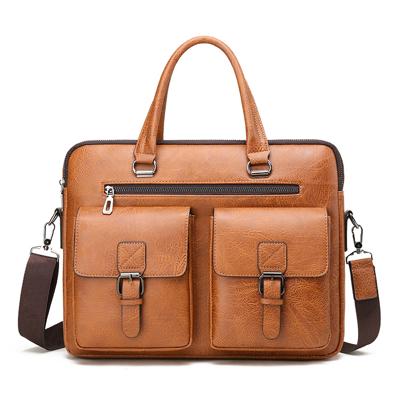 Luxury Bags For Men - กระเป๋าใส่เอกสารทางธุรกิจของผู้ชายแบรนด์หรูกระเป๋าใส่เอกสารหนังหนัง PU กระเป๋าสะพายไหล่กระเป๋าอาหารกลางวันสำนักงานสำหรับแล็ปท็อป A4ไฟล์สำหรับผู้ชาย