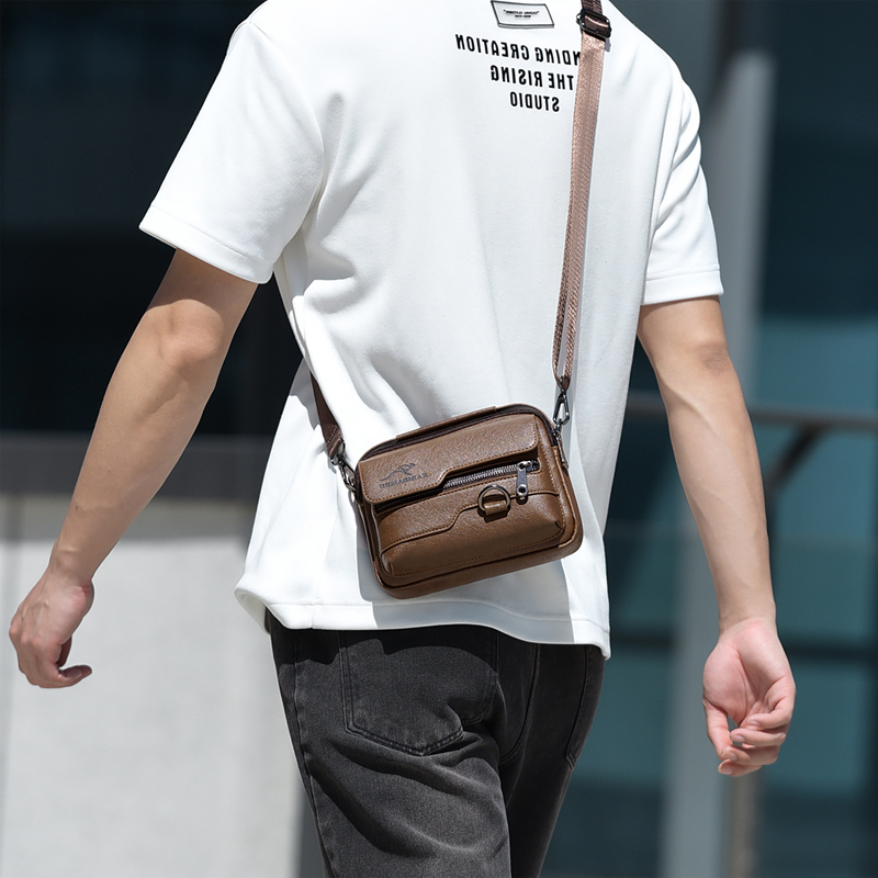 Luxury Bags For Men - กระเป๋าสะพายข้างแบรนด์ Kangaroo สุดหรู สำหรับผู้ชาย ทำจากหนัง แบบลำลอง