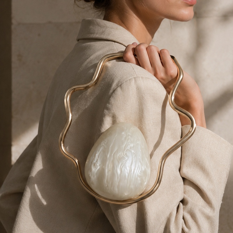 Luxury Bags Cute - กระเป๋าคลัทช์อะคริลิคทรงไข่ขนาดเล็กสำหรับผู้หญิง กระเป๋าถือออกงานกลางคืนประดับมุกน่ารักพร้อมกรอบสีทองสำหรับงานแต่งงาน กระเป๋าถือหรูหราและกระเป๋าถือดีไซเนอร์