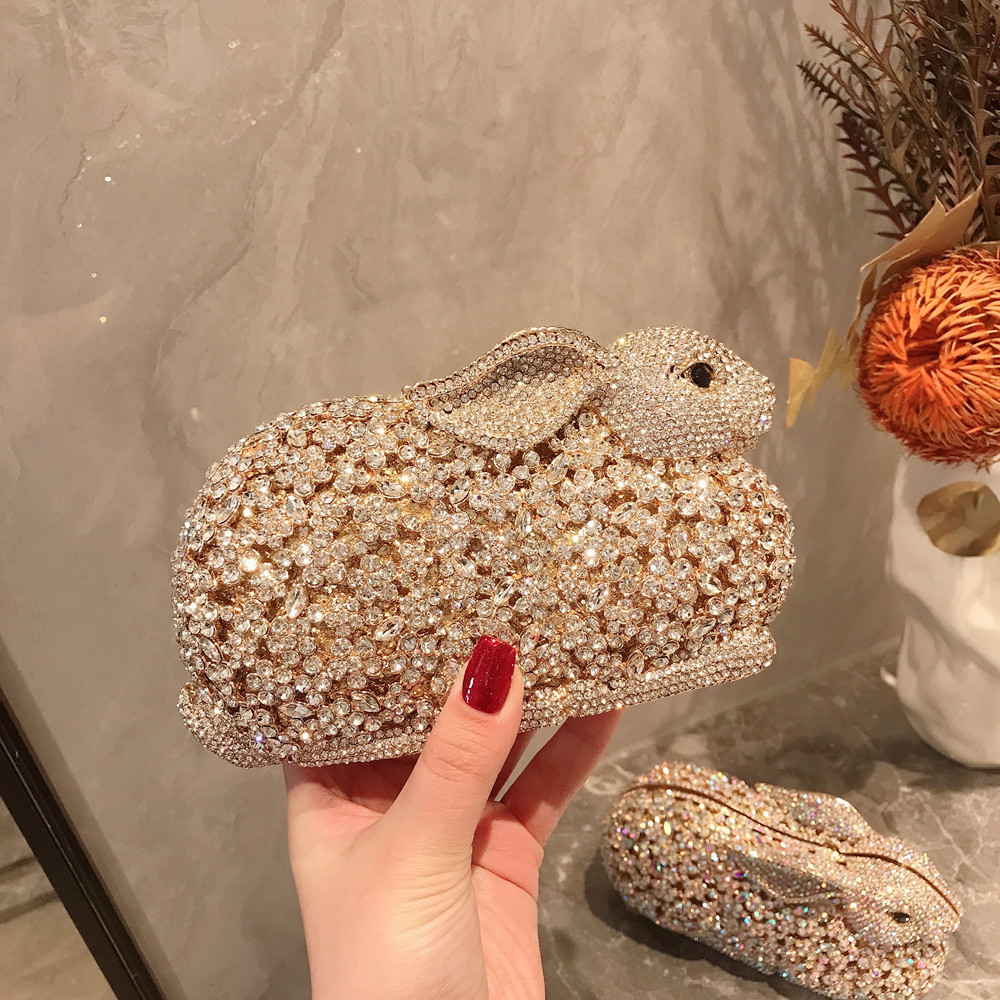 Luxury Bags Cute - กระเป๋าคลัทช์งานแต่งงานหรูหรา รูปกระต่ายน่ารัก ประดับคริสตัลและเพชร กระเป๋าสะพายข้างสำหรับผู้หญิง