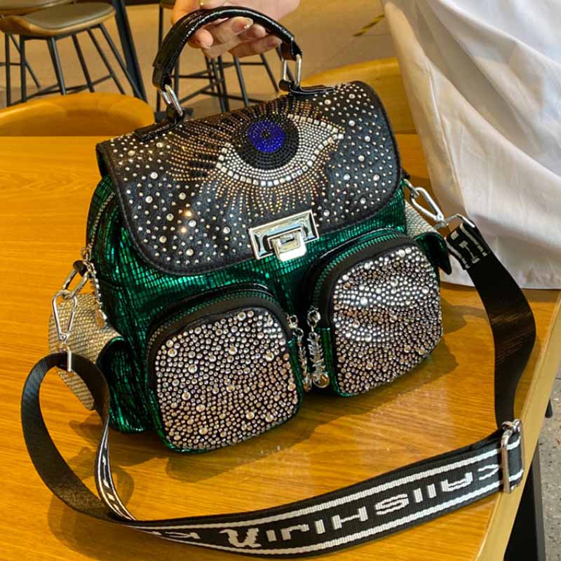 Luxury Bags For Women Brands - กระเป๋าเป้ของผู้หญิงแฟชั่นความจุขนาดใหญ่กระเป๋าสะพายบ่าเพชร PU หนังกระเป๋าเป้สะพายหลัง Tas Sekolah Anak