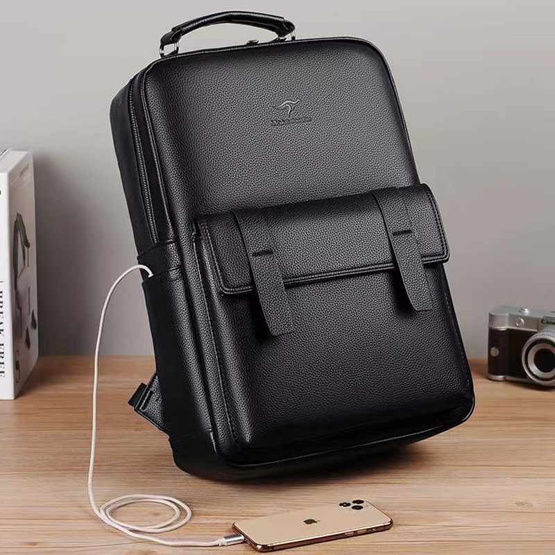 Luxury Bags For Men - กระเป๋าเป้สะพายหลังหนังหรูหราสำหรับผู้ชายพร้อมพอร์ต USB, กระเป๋าเป้สะพายหลังสำหรับแล็ปท็อปขนาด 15.6 นิ้วอเนกประสงค์, กระเป๋าถือ,